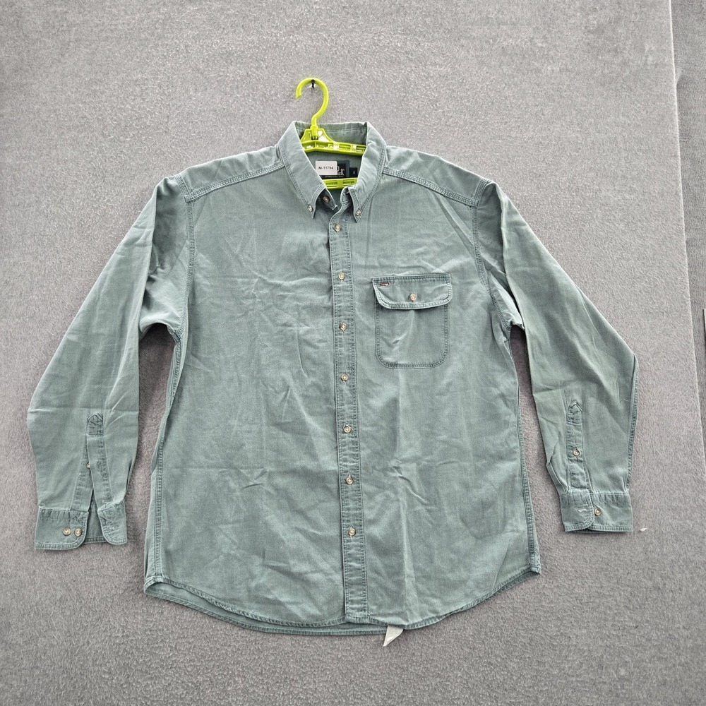 VINTAGE Woolrich Men Button Up Shirt XL Green Long Sleeve READ